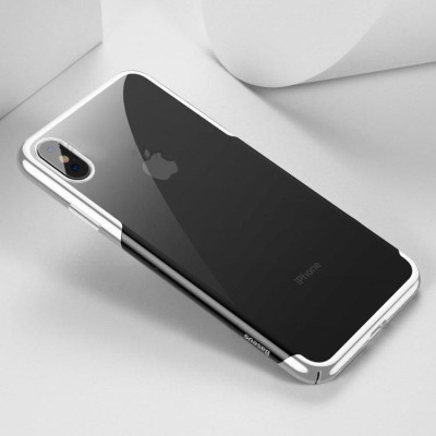 Твърди гърбове Твърди гърбове за Apple Iphone Луксозен твърд гръб ултра тънък оригинален BASEUS Glitter SERIES кристално прозрачен за Apple iPhone XS MAX бял кант